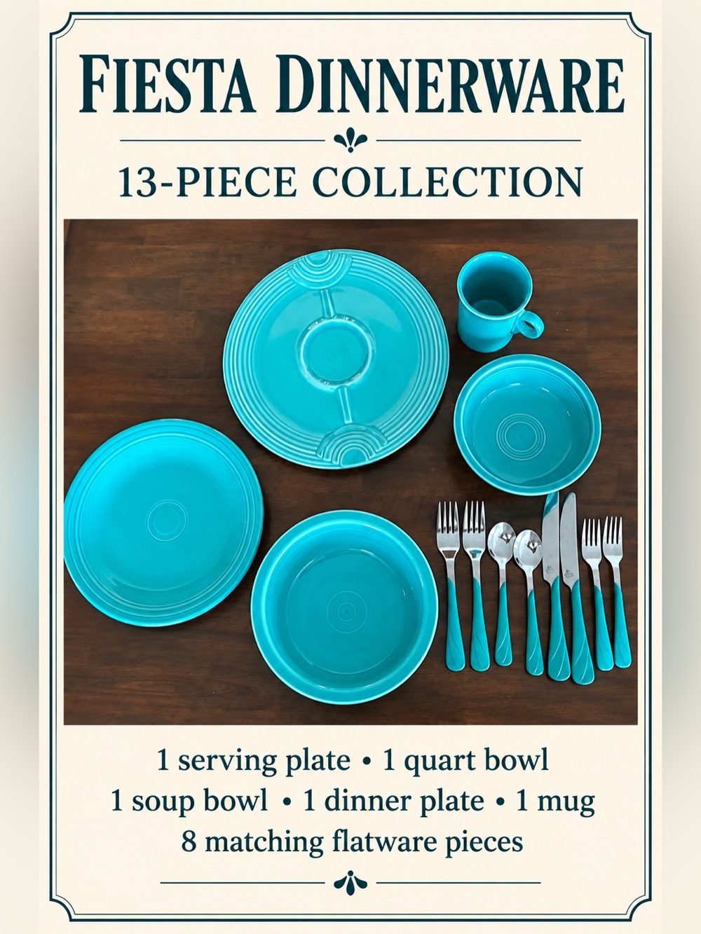 Fiesta Turquoise 13-Piece Dinnerware & Flatware Set